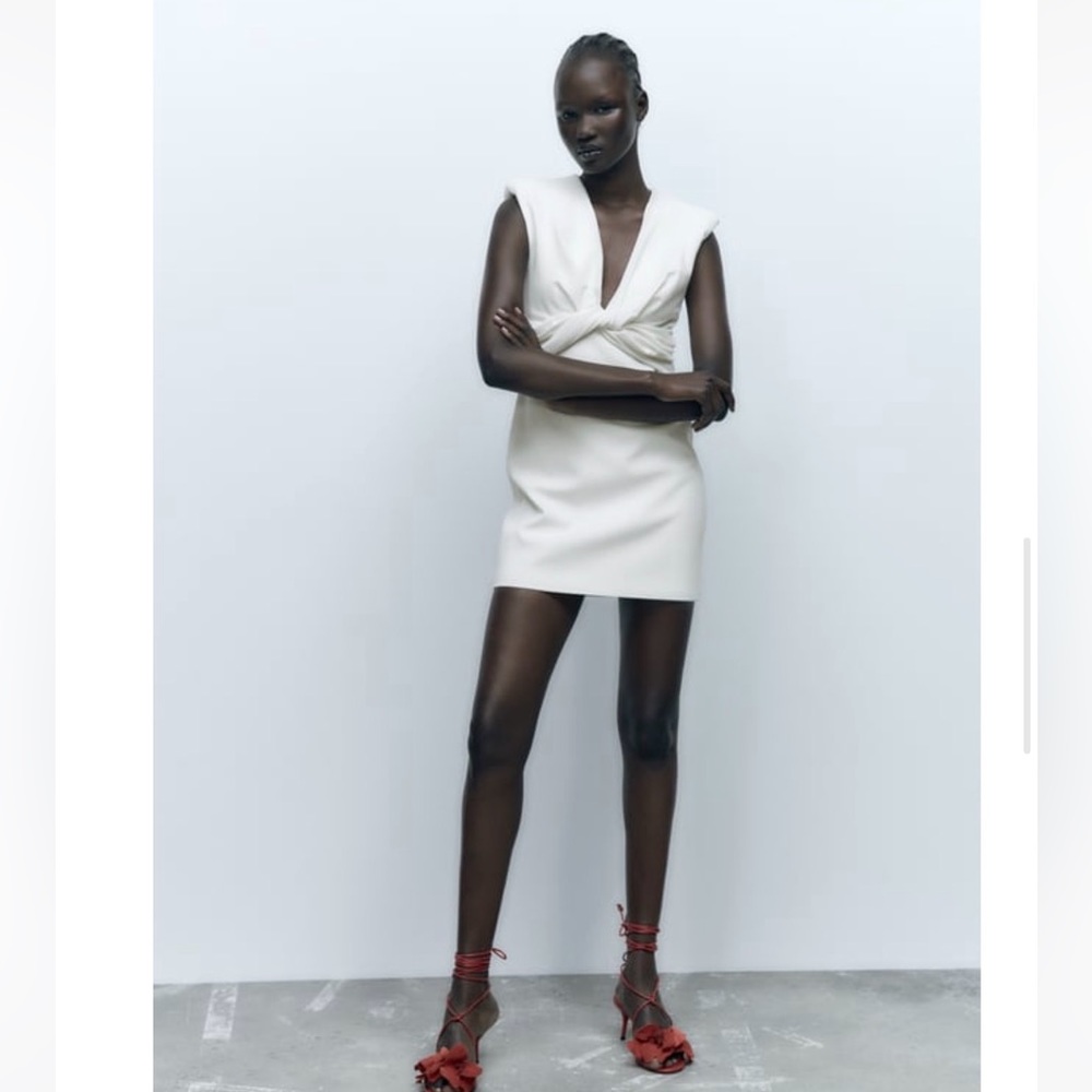 ZARA shoulder pads white dress